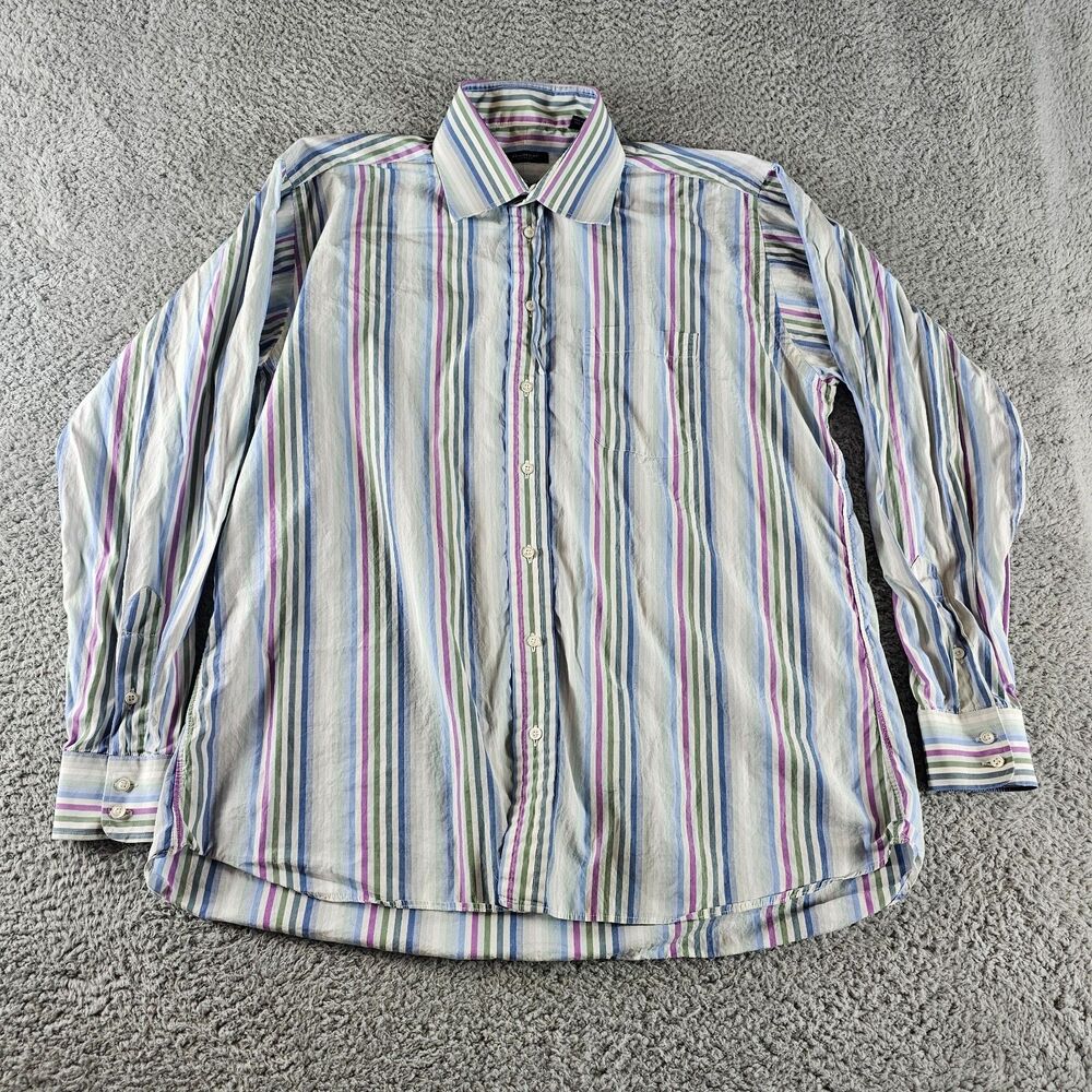 Burberry Men's Multi-Stripe Button-Down Shirt in White, Blue, Purple, Pink